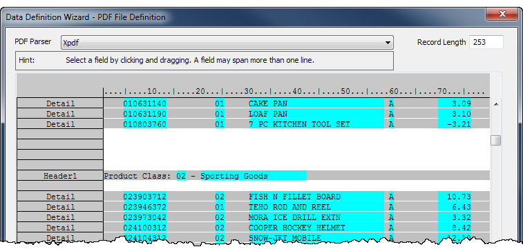 File Header Record Example Defining and importing print image (report) files and PDF files