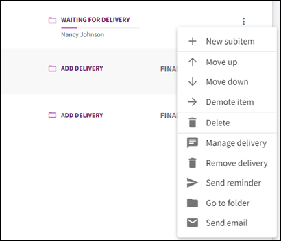 Bild, das die im Menü für weitere Optionen für Tagesordnungspunkte verfügbaren Optionen anzeigt