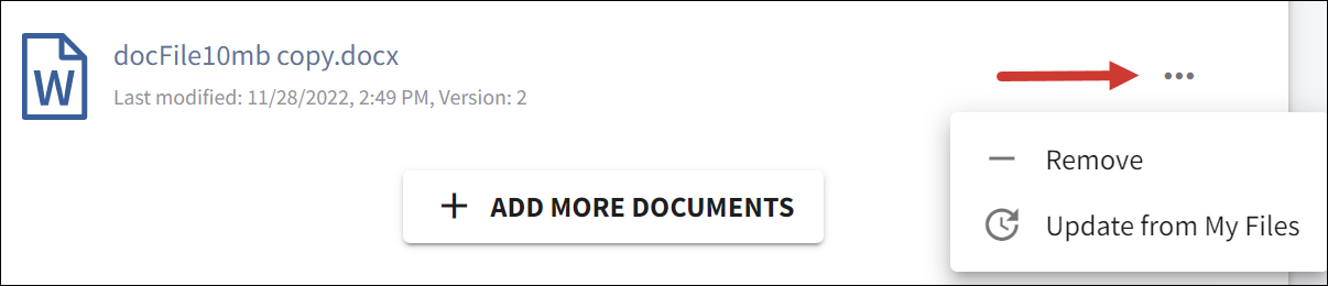 image mettant en évidence l'icône Plus d'options d'un document