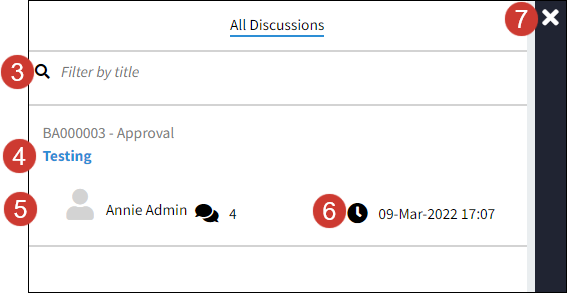 Part of the Workflow interface highlighting features, numbers 3 through to 7