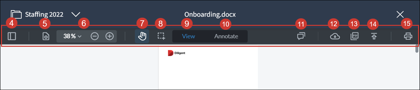 Toolbar features numbered 4 through to 15