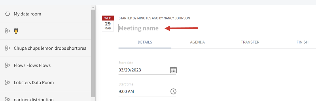 Image of a meeting flow indicating the name input field